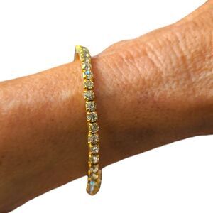 PARIS! 2/$30 Tennis Bracelet Crystal and Goldtone Stretch  8"